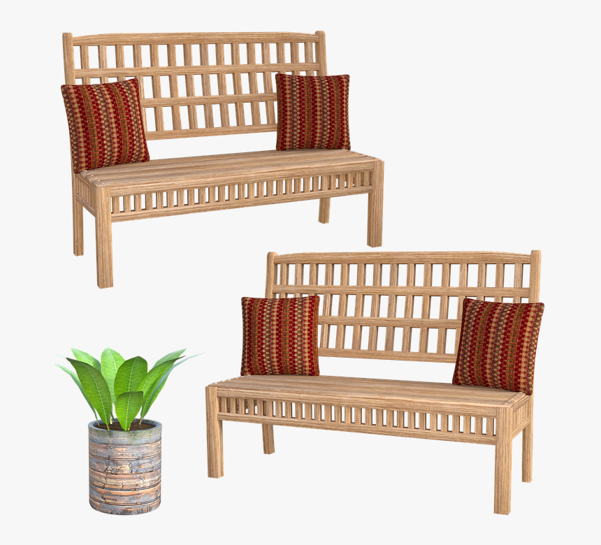 Porch Furniture, 3d, Render, Wooden, Pillows - Bench, HD Png Download