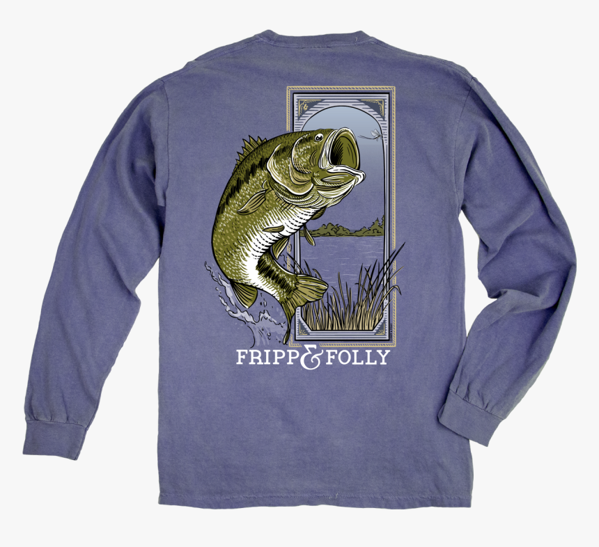 Large Mouth Bass Long Sleeve Tee In Blue Jean By Fripp - Fripp White Large Mouth Bass Long Sleeve Tee, HD Png Download
