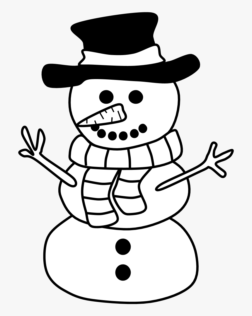Snowman, Hat, Scarf, Black And White - Snowman, HD Png Download