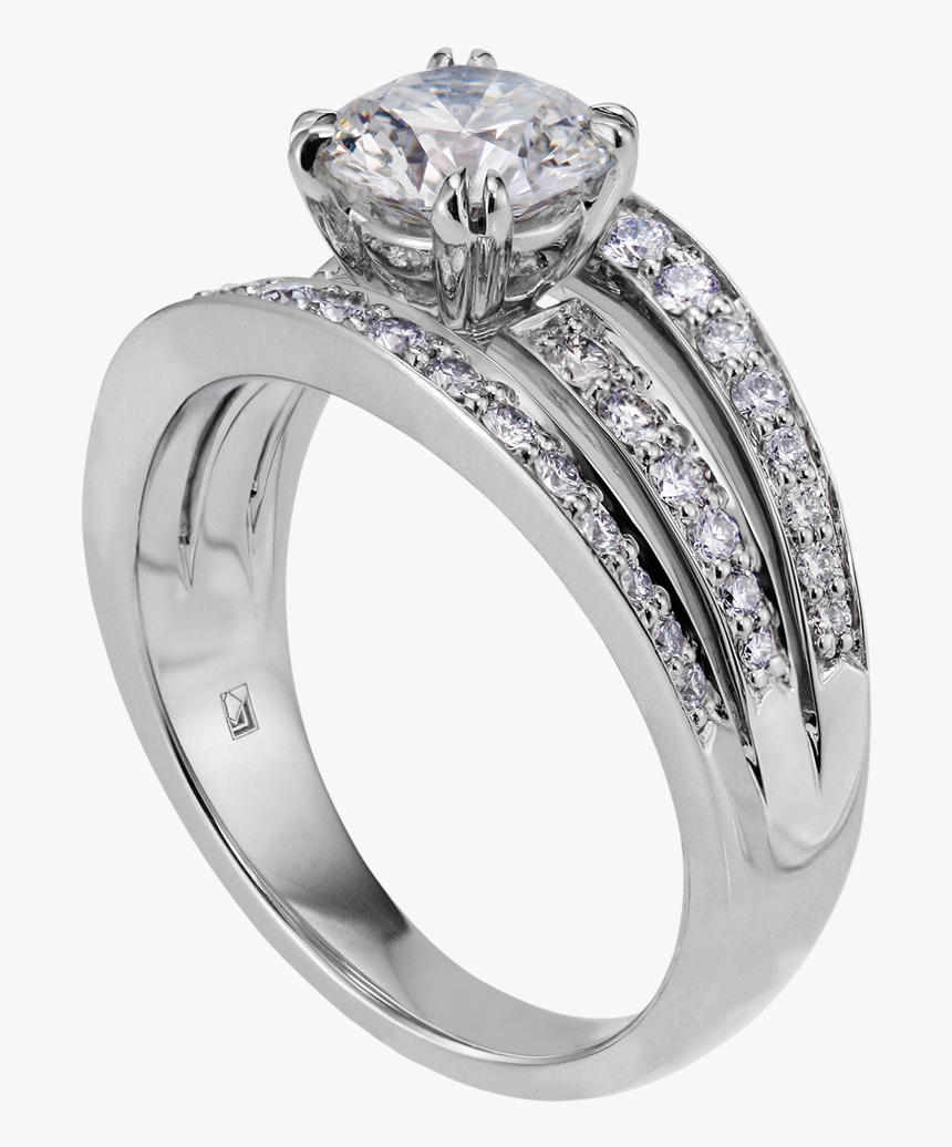 Lazare 3 Row 86 Original - Solitaire Ring With Diamond Bands, HD Png Download