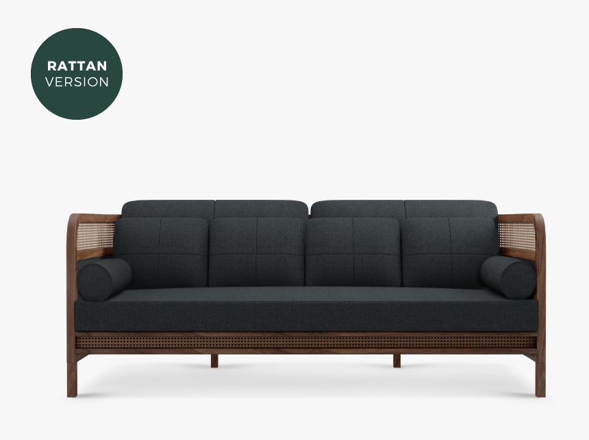 Crockford Sofa In Walnut Wood, Ratan And Black Linen - Studio Couch, HD Png Download