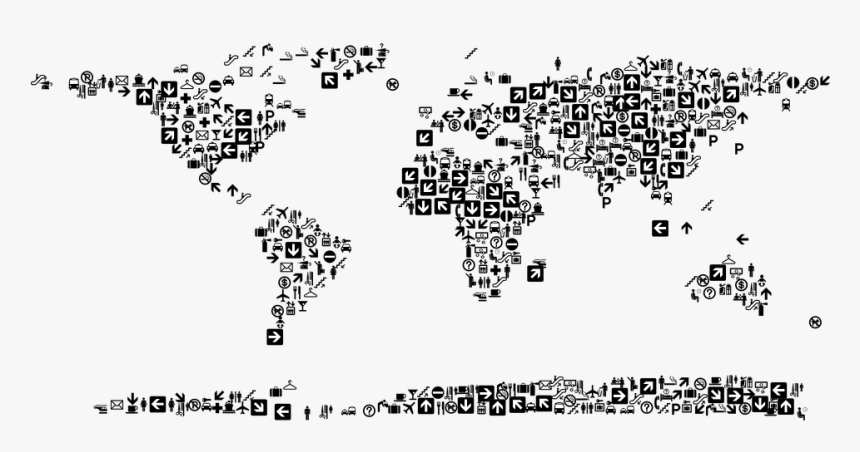 World, Earth, Map, Borders, Cartography, Continents - World Map With Icons, HD Png Download