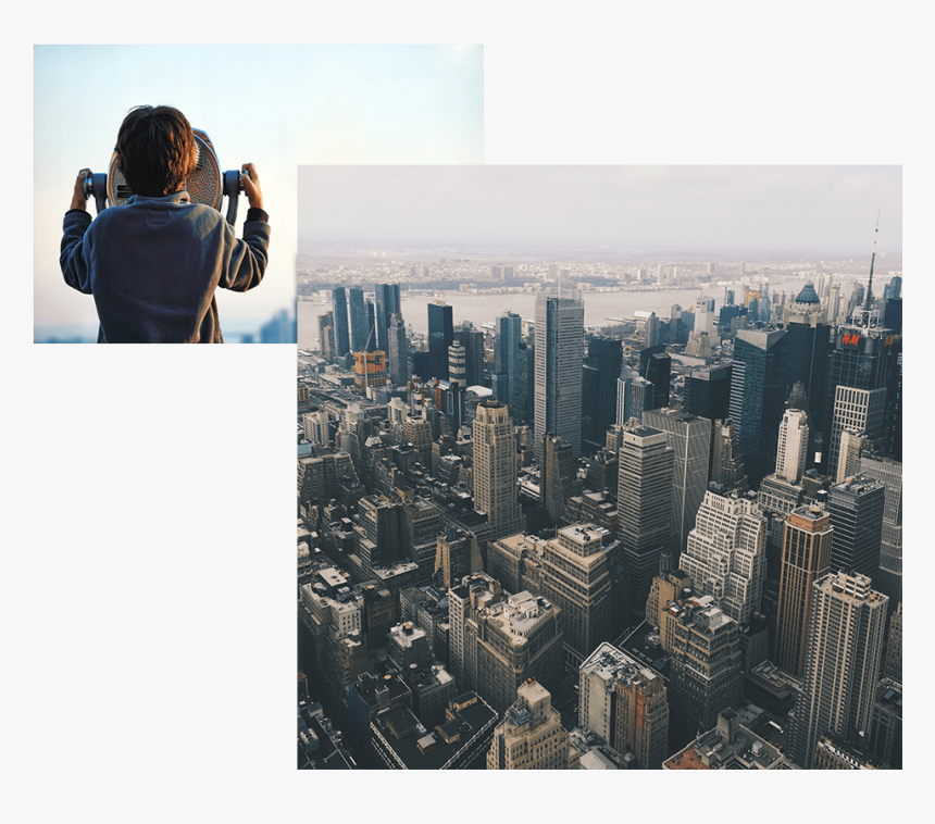 New York Skyline And Boy Looking Out To Nyc - New York City, HD Png Download