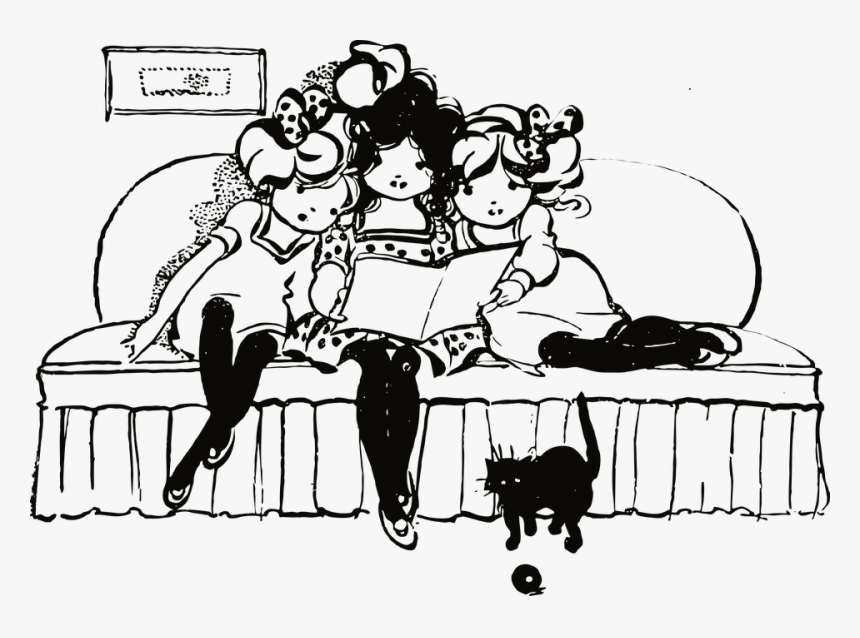 Girls, Reading, Read, Cute, Book, Education, Happy - Invitation, HD Png Download