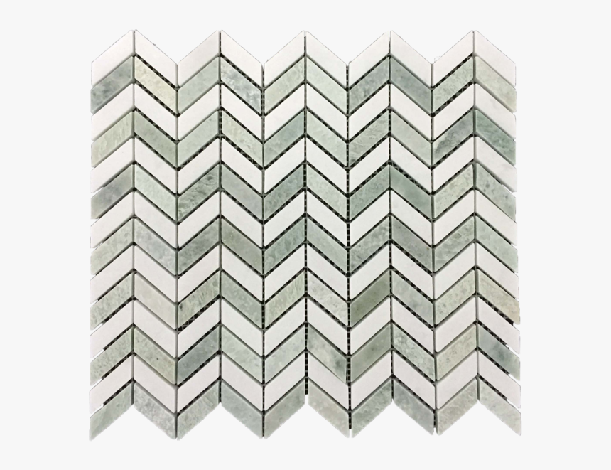White Thassos Petite Chevron With Ming Green Mosaic - Tile, HD Png Download