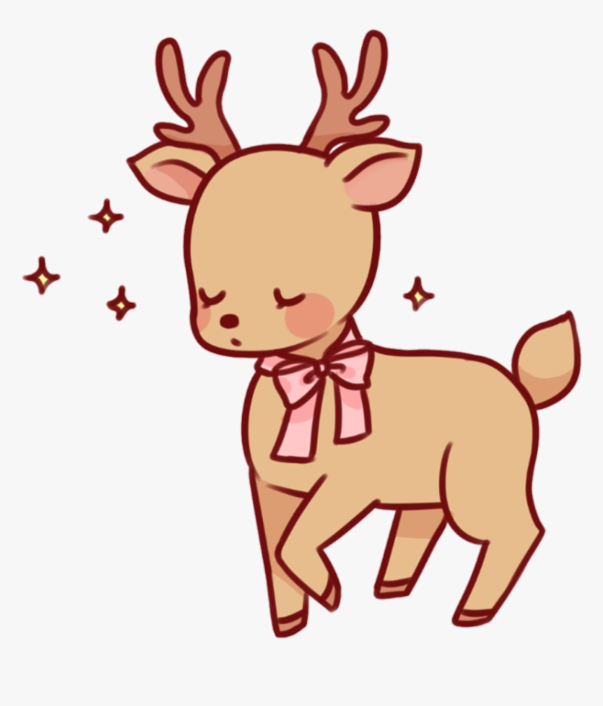 Deer Brown Pink Bow Cute Yellow Sparkle Sparkles Kawaii, HD Png Download