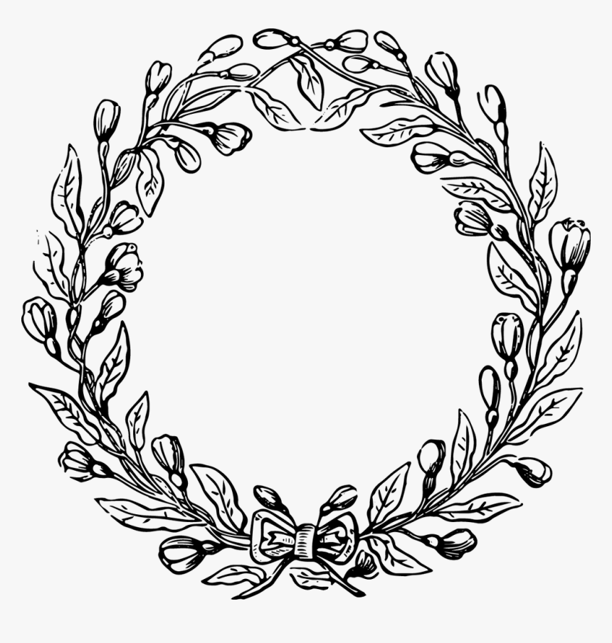 Clip Art Flower Wreath Drawing - Black And White Flower Wreath Png, Transparent Png