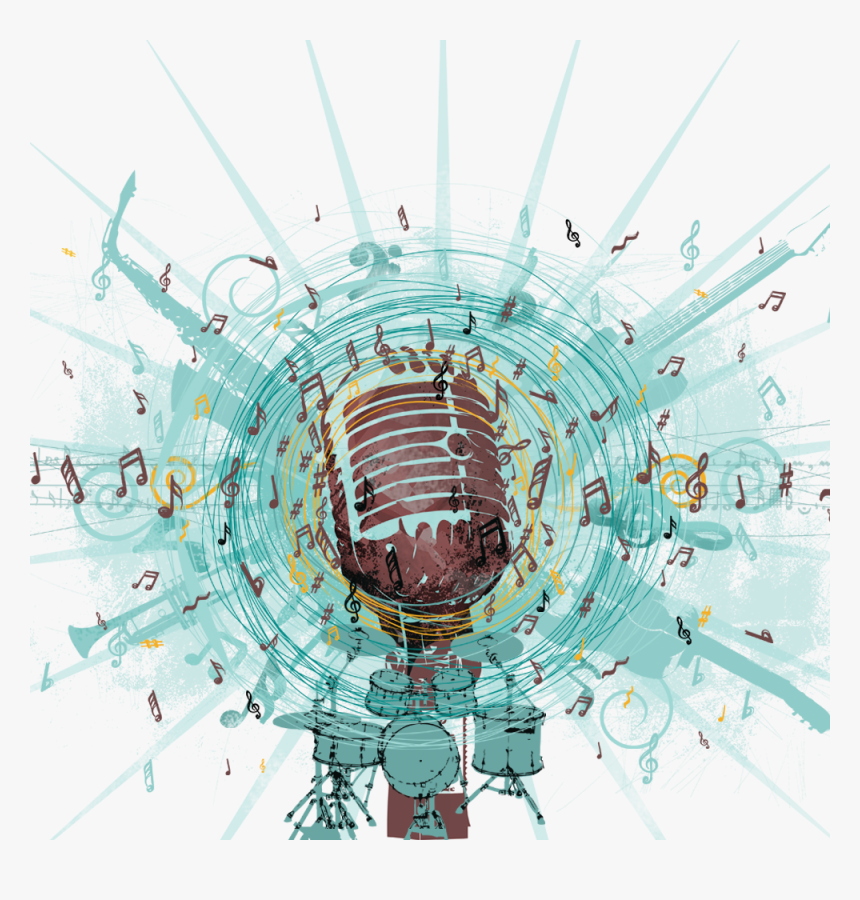 Microphone Background With Music Notes - Transparent Background Microphones Png, Png Download