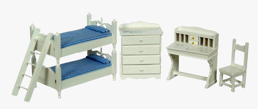 1 Inch Scale Dollhouse Bunk Beds Set With Blue Bedding - Drawer, HD Png Download