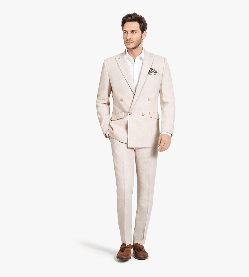 Traje Beige Cruzado De Lino Solapa De Pico- - Double Breasted Beige Linen, HD Png Download