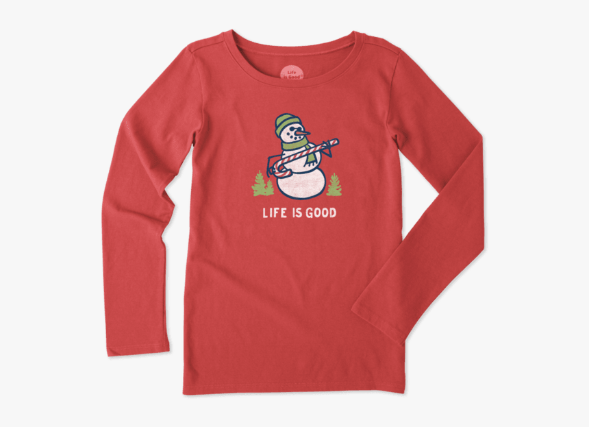 Girls Snowman Candy Cane Long Sleeve Crusher Tee - Cartoon, HD Png Download