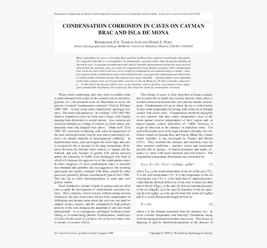 Condensation Corrosion In Caves On Cayman Brac And - Metodos De Estudio, HD Png Download