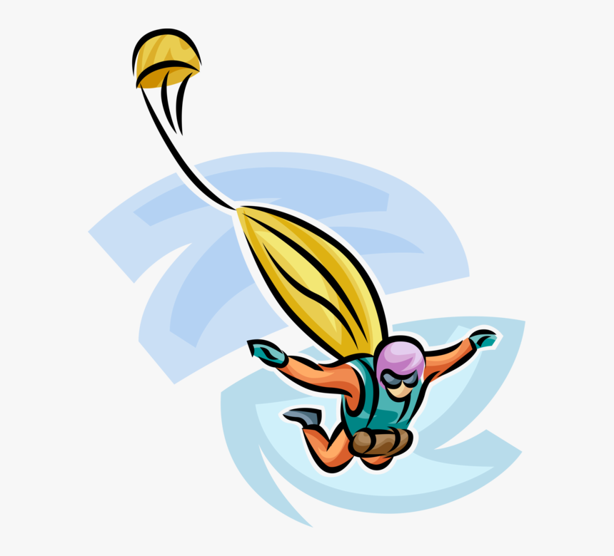 Vector Illustration Of Skydiver Jumps From Plane In - Cartoon Opening Parachute, HD Png Download