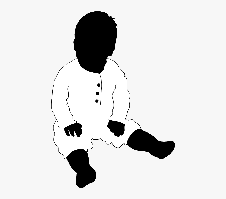 Baby Sitting Silhouette Black White Child - Illustration, HD Png Download