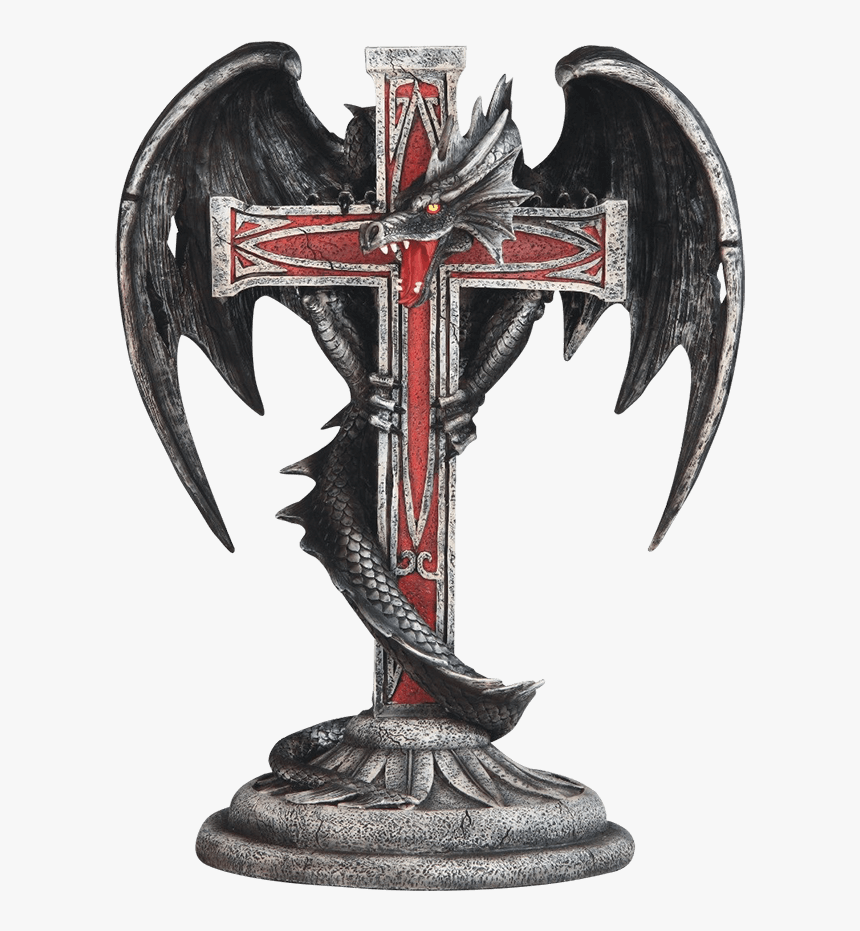 Dragon With Cross Gothic Candleholder - Cross, HD Png Download