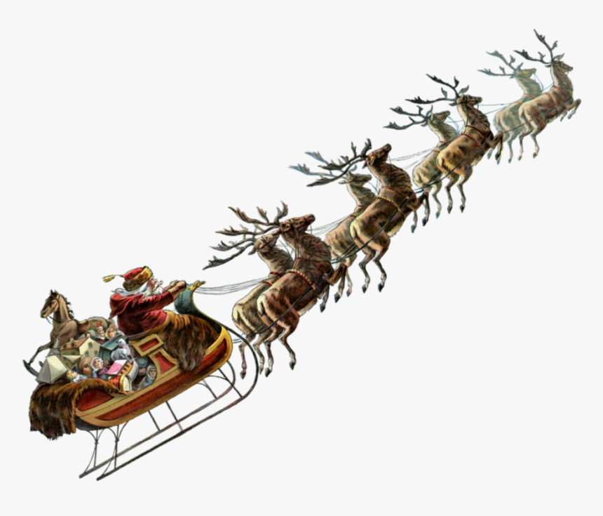 #christmas #sleigh - Reindeer, HD Png Download