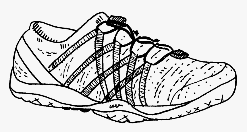 Black Line Drawing Of A Low-top Gym Shoe - Line Art, HD Png Download