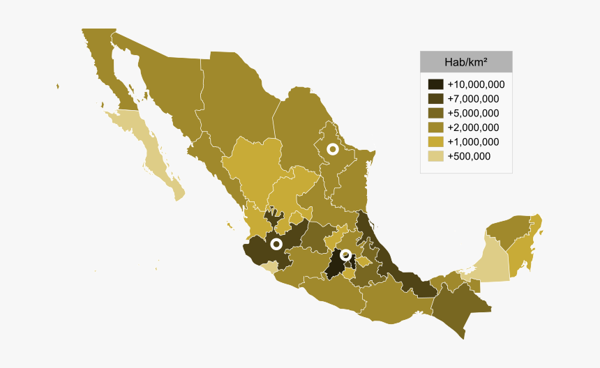 Map Of Each State S Population As Of - Gay Marriage In Mexico, HD Png Download