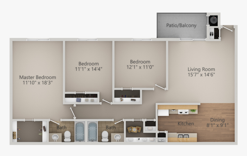 0 For The Three Bedroom/two Bath Floor Plan - Floor Plan, HD Png Download