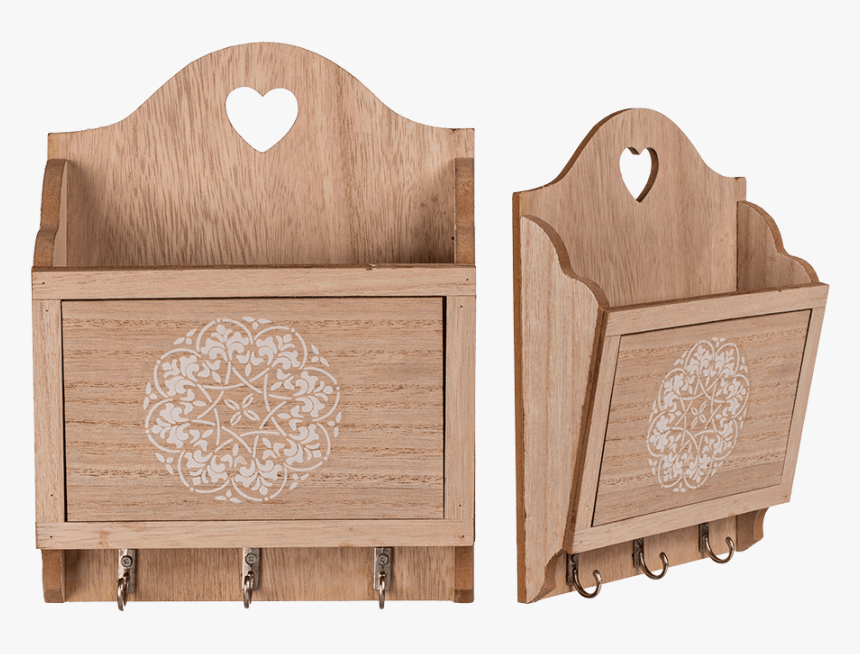 Natural Coloured Wooden Key Box With 3 Hooks & Storage - Legno Portachiavi Da Muro, HD Png Download