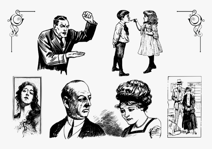 Lineart, People, Retro, Vintage, Sketch, Pen, Art Deco - Kids Fashion Cliparts, HD Png Download