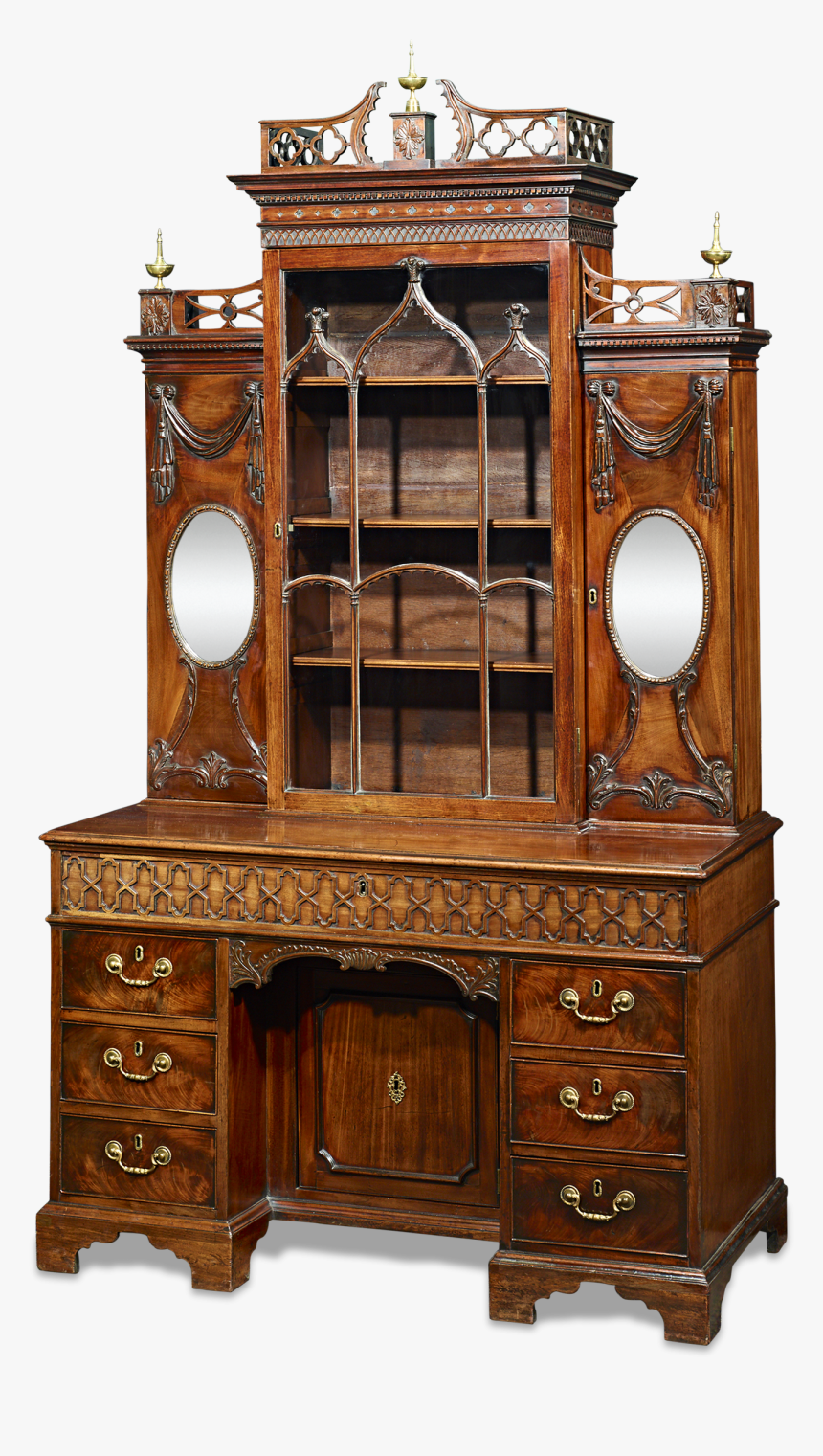 Georgian Chinoiserie Breakfront Secretary Desk - Hutch, HD Png Download