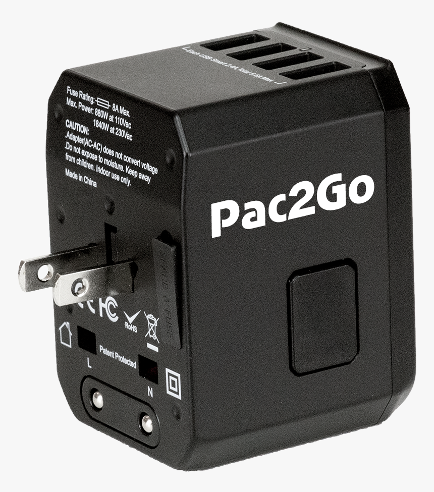Pac2go Universal Travel Adapter With Quad Usb Usb-c - Electronics, HD Png Download