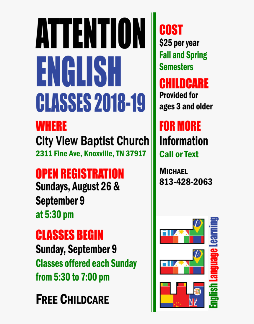 English Classes At City View - Esl, HD Png Download