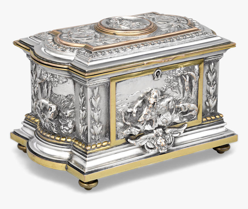 Swiss Silvered Bronze Musical Jewelry Box - Antique, HD Png Download