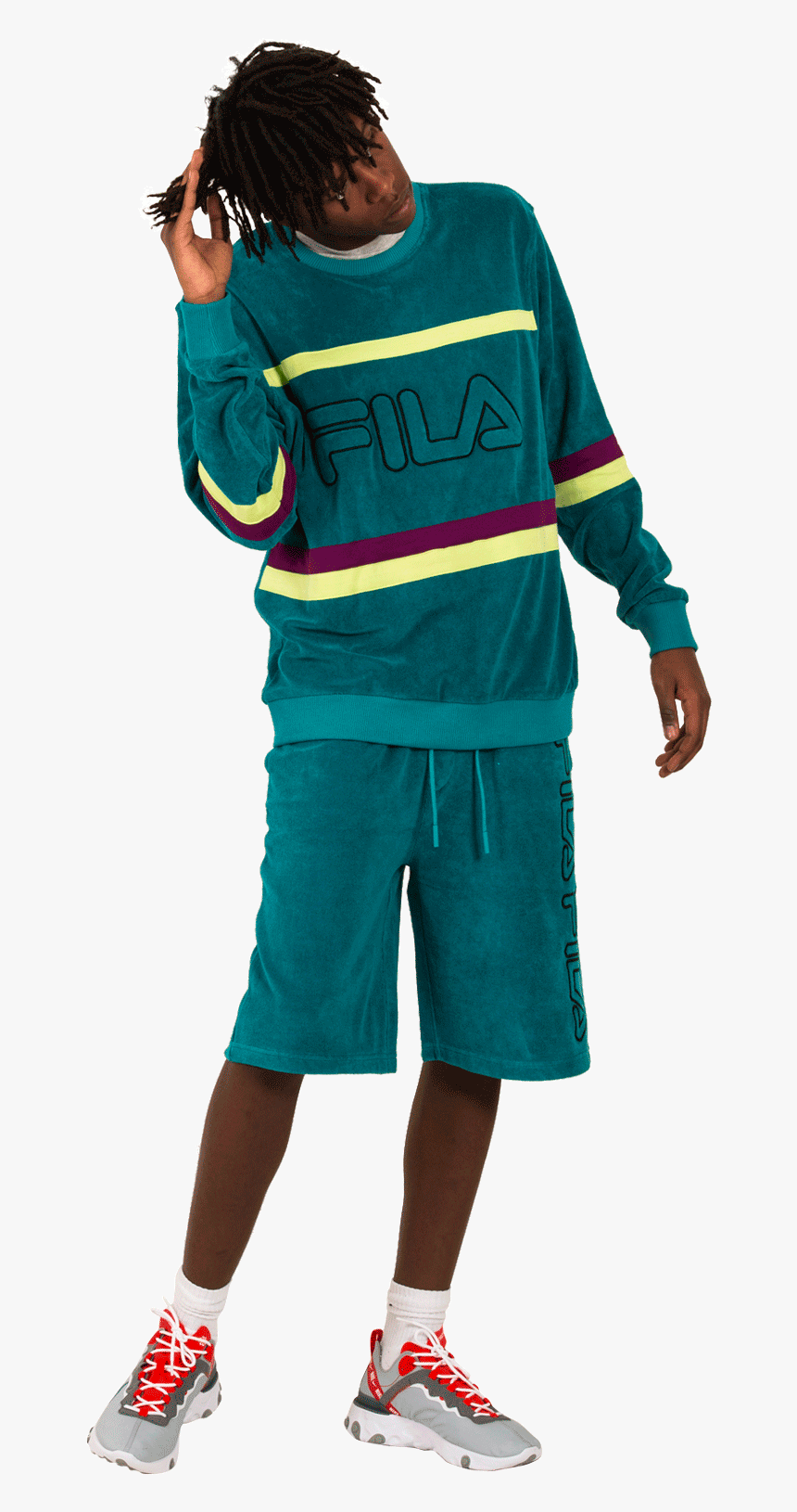 Fila Sweaters Jace Striped Toweling Crew Green 684464a153 - Standing, HD Png Download