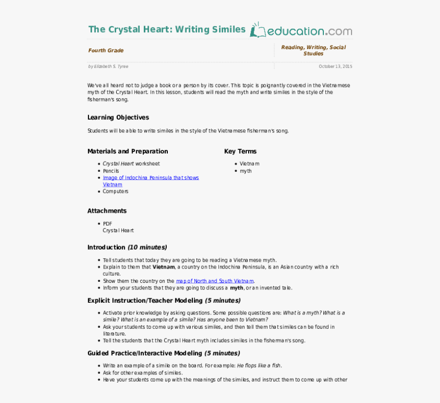 The Crystal Heart - Sample Lesson Plan In Social Studies, HD Png Download