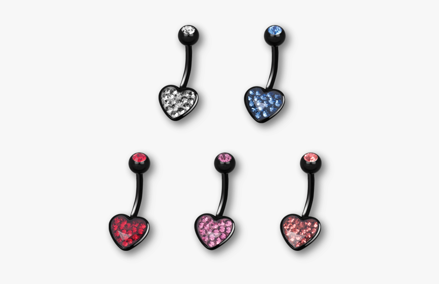 Pvd Black Steel Crystal Heart Banana - Earrings, HD Png Download