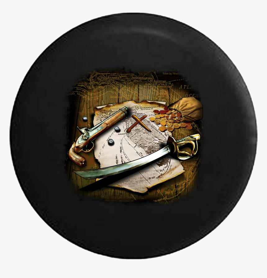 Pirate Ship Sword Gold Treasure Hunting Map - Wall Clock, HD Png Download