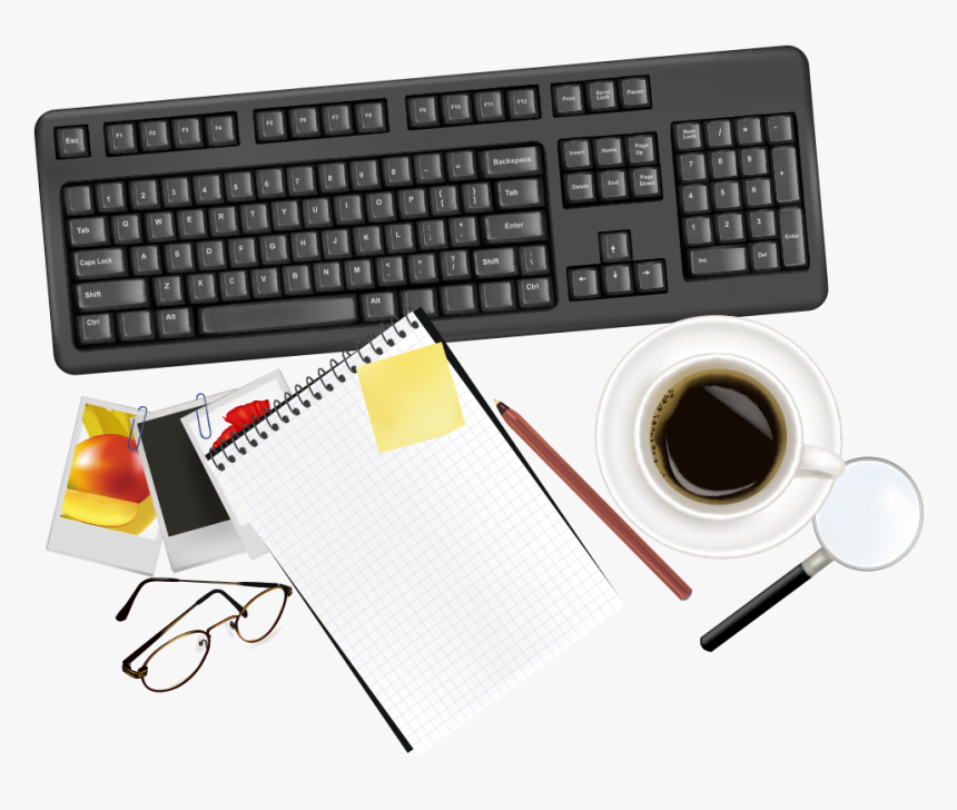 Vector Computer Office Top Euclidean Paper Keyboard - Top View Office Desk Png, Transparent Png