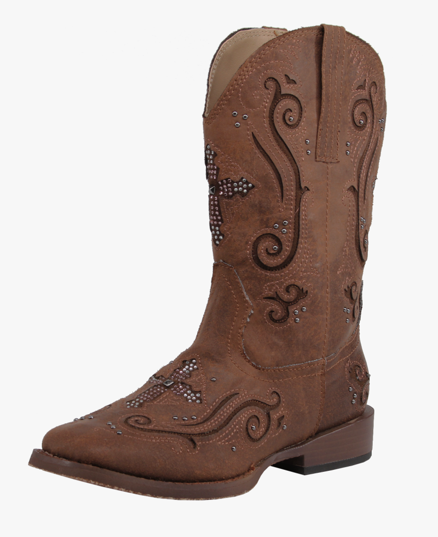 Girl S Wide Square Toe Pink Crystal Cross Cowgirl Boot - Cowboy Boot, HD Png Download