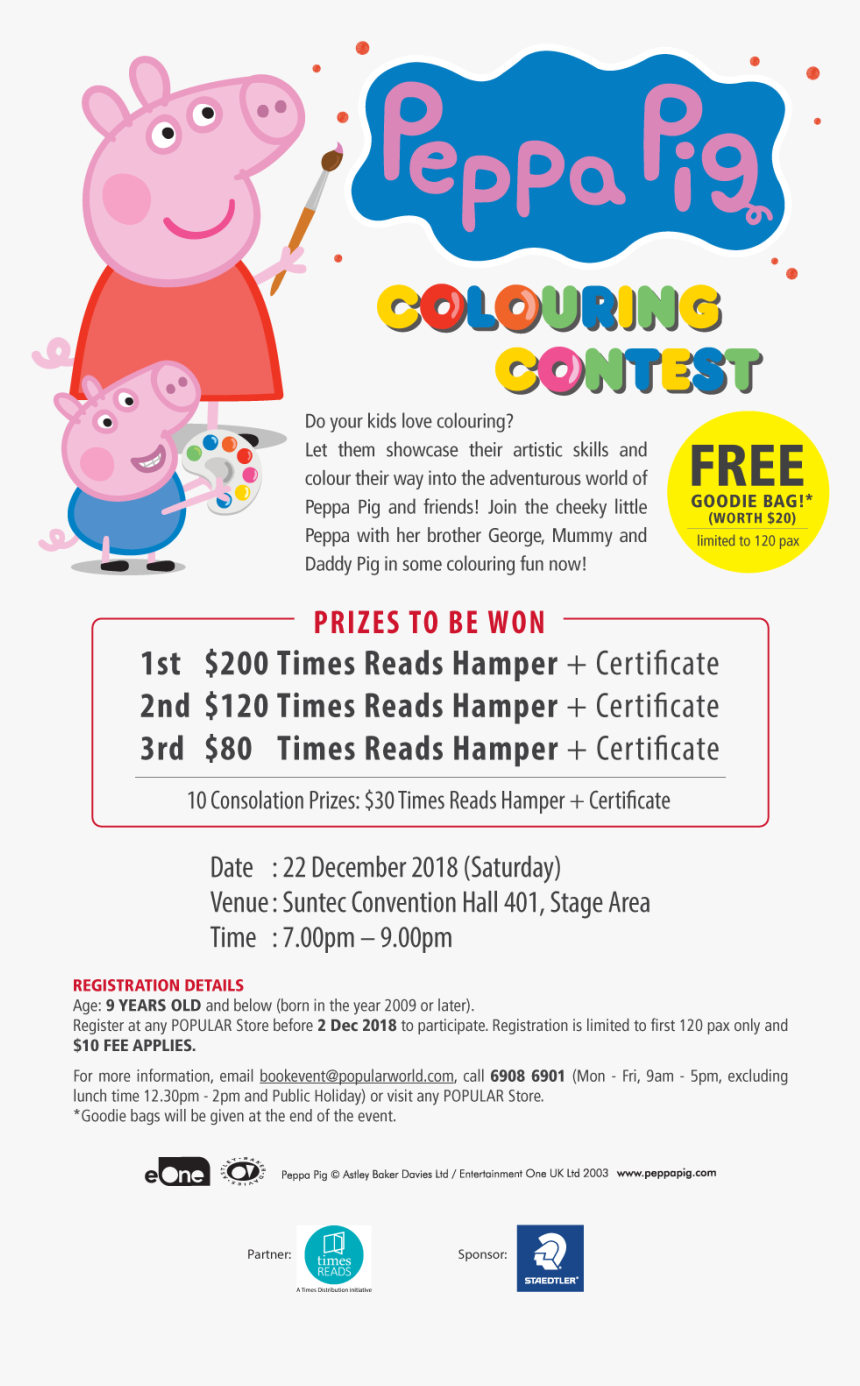Peppa Pig Colouring Contest - Colouring Competition Singapore 2018, HD Png Download