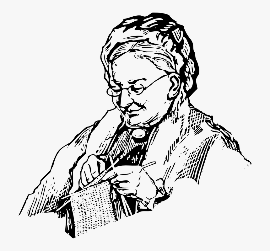 Woman Knitting Grandma Old La - Grandmother Black And White, HD Png Download