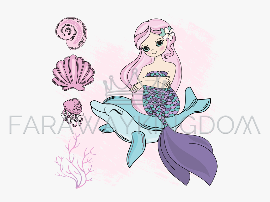 Purple Cartoon Mermaid And Dolphin, HD Png Download