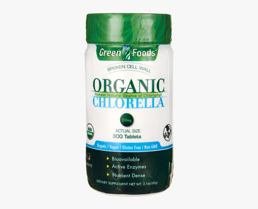 Green Foods Broken Cell Wall Organic Chlorella 200 Bottle, HD Png