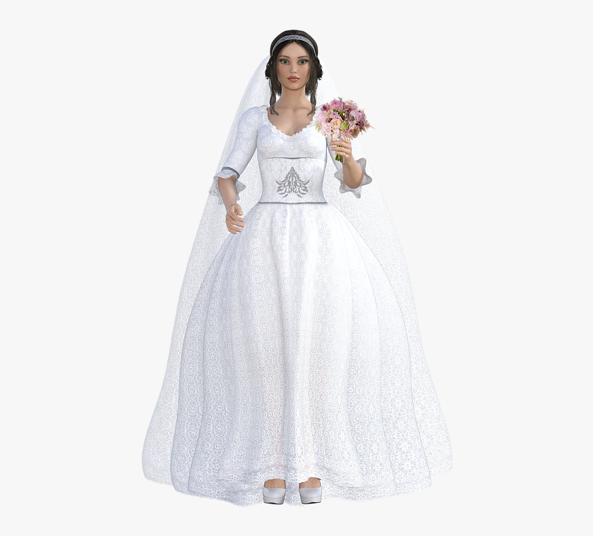 Women, Wedding, Character, Flowers, Veil - Wedding Dress, HD Png Download
