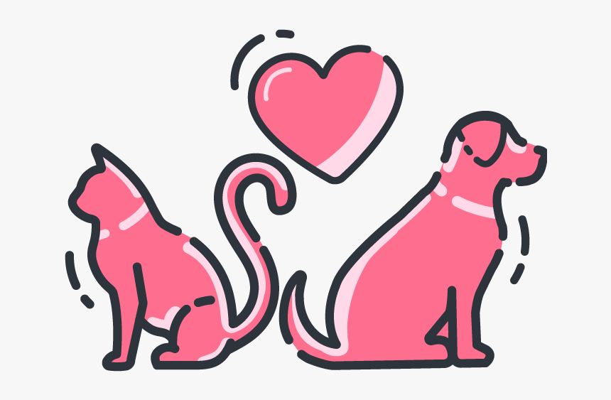 A Cat And Dog Back To Back With A Heart Floating Above - Cat And Dog Back To Back, HD Png Download