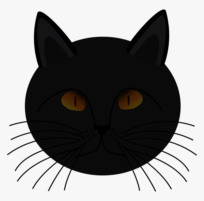 Black Cat Kitten Clip Art - Black Cat Face Drawing, HD Png Download