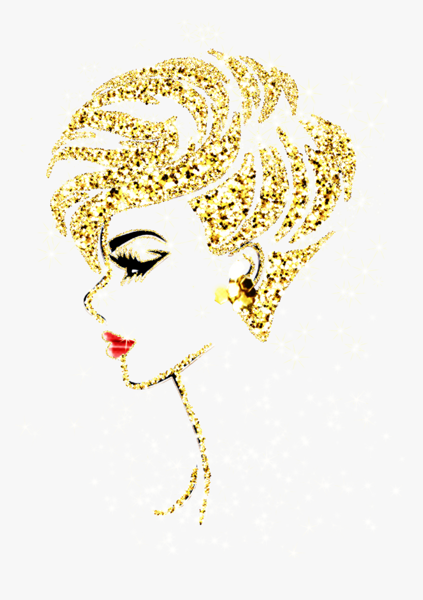 #gold #glitter #sparkle #red #lips #profile #lady #face - Golden Girl Face Png, Transparent Png