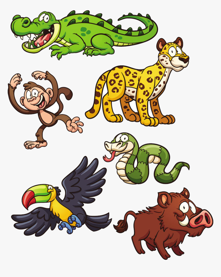 Clipart Snake Wild Animal - Crocodile And Jaguar Cartoon, HD Png Download