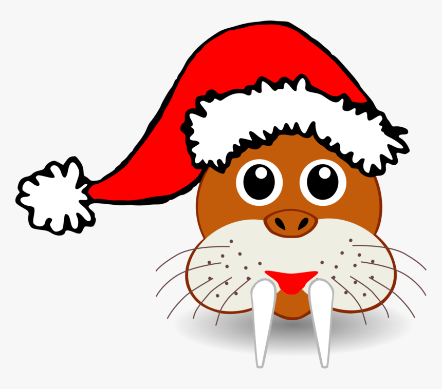 Walrus, Seal, Fangs, Animal, Christmas, Santa Claus - Christmas Animal Clipart, HD Png Download