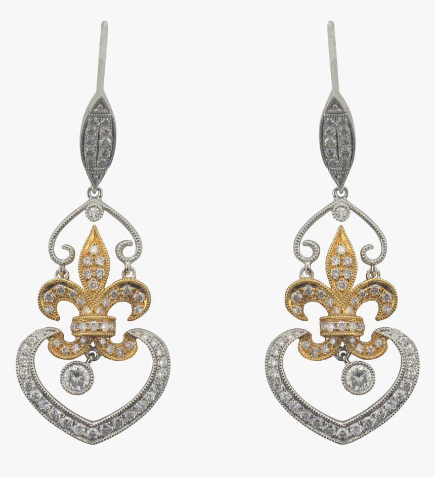 18k White & Yellow Gold Diamond Fleur De Lis Earrings, HD Png Download