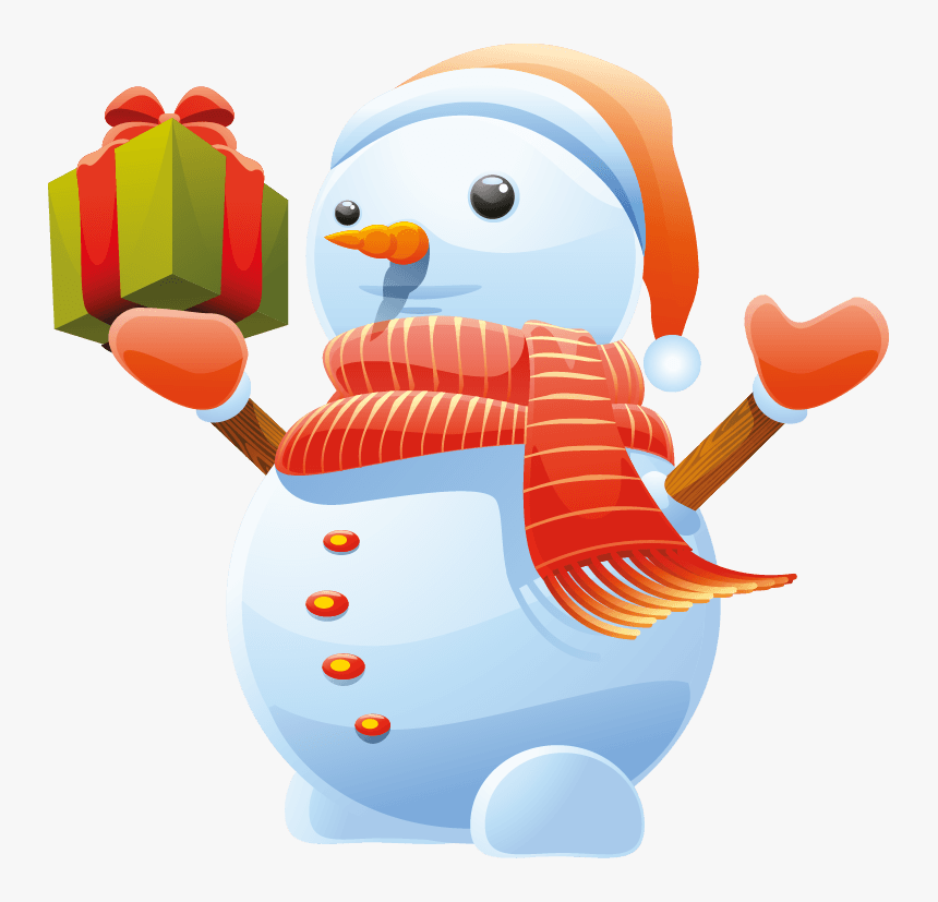 3d Cute Snowman Vector Art Png - Snowman With Gift Png, Transparent Png