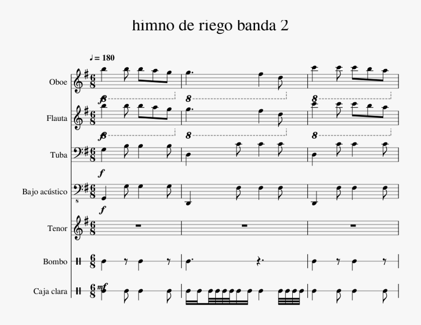 Himno De Riego Banda 2 Sheet Music For Oboe, Trumpet, - Himno De Riego Partitura, HD Png Download