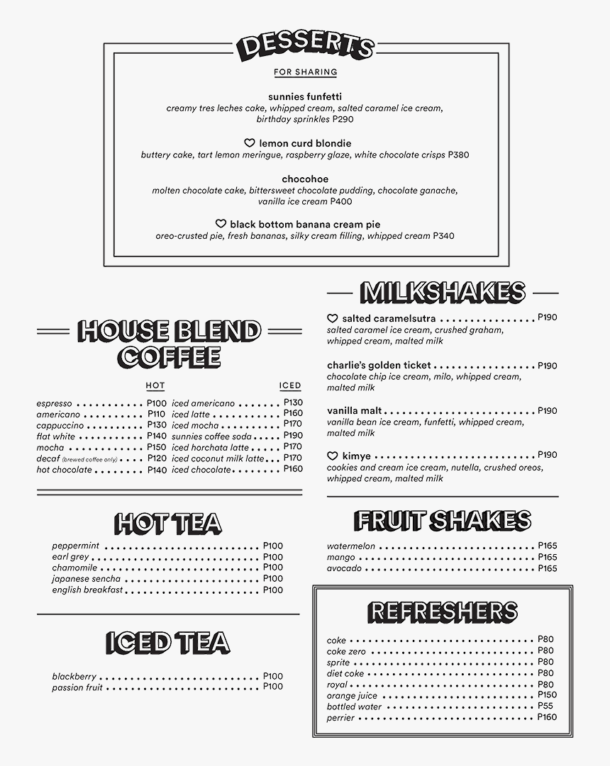 Sunnies Cafe Menu Prices, HD Png Download