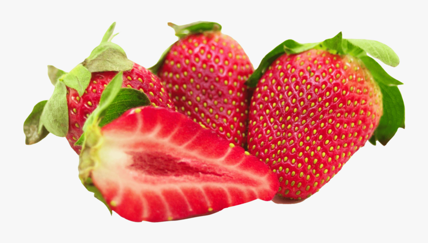 Strawberries With Leaf And Sliced - Strawberry, HD Png Download